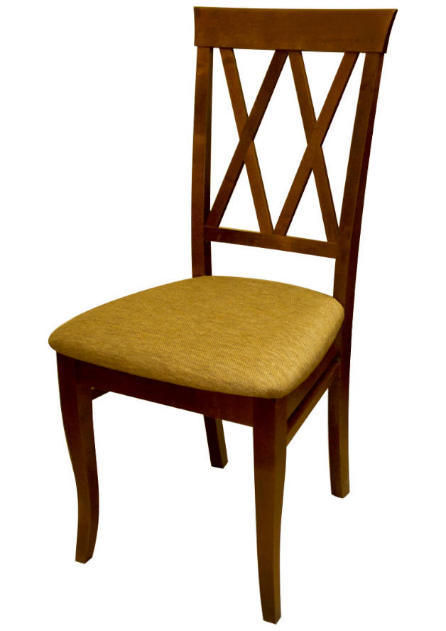 Деревянный стул из массива дерева М18, цвет лак коньяк, ткань № 23 рогожка, размеры 445х980х450 мм.