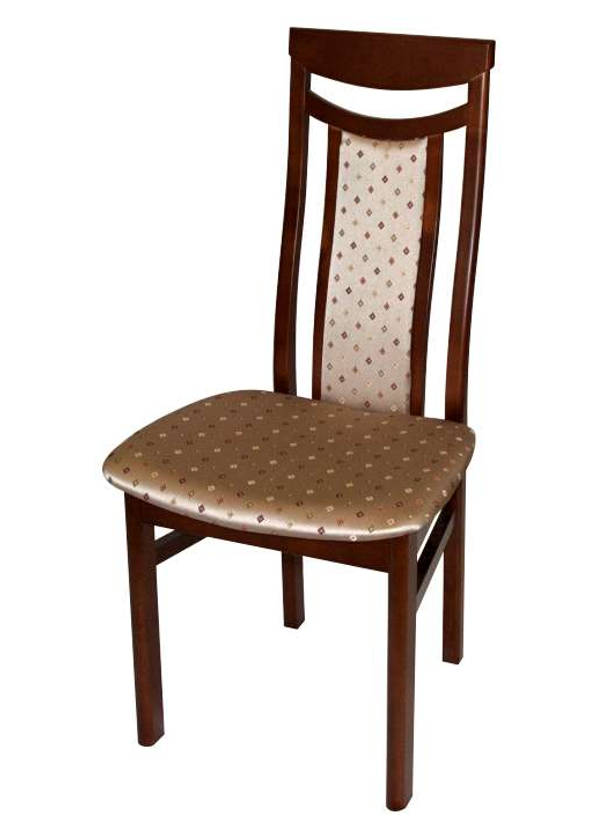 Деревянный стул из массива дерева М77, цвет лак коньяк, ткань № 30 жаккард, размеры 470х1050х470 мм.