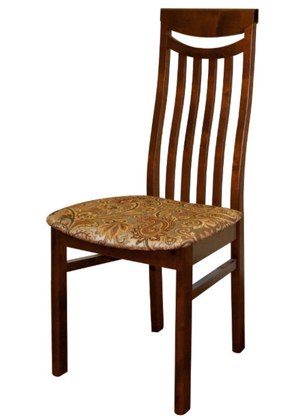 Деревянный стул из массива дерева М88, цвет лак коньяк, ткань № 26 жаккард, размеры 470х1050х470 мм.