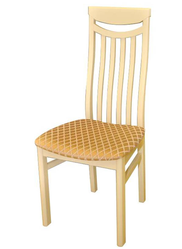 Деревянный стул из массива дерева М88, цвет эмаль слоновая кость, ткань № 28 жаккард, размеры 470х1050х470 мм.