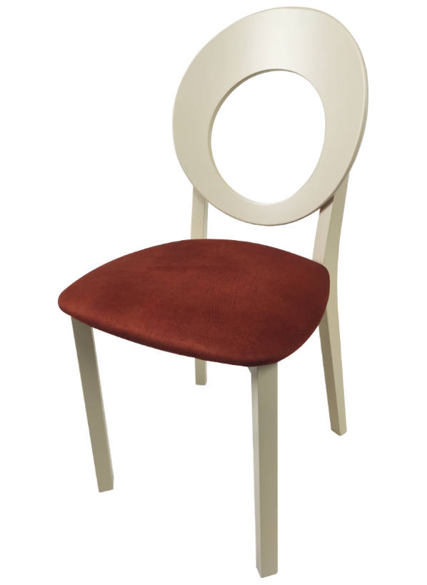 Деревянный стул из массива бука БОРДО, цвет эмаль слоновая кость, ткань № 1006 велюр, размеры 450х970х430 мм.