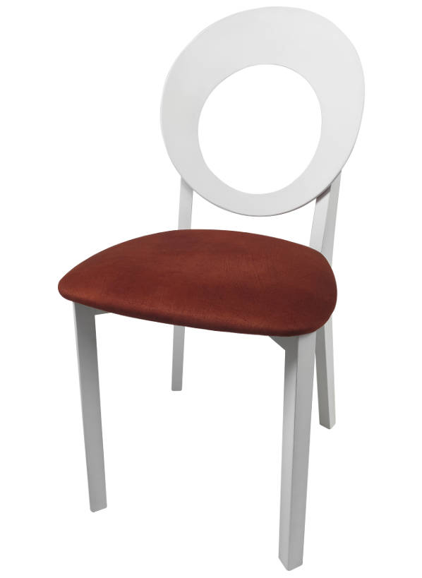 Деревянный стул из массива бука БОРДО, цвет эмаль белая, ткань № 1006 велюр, размеры 450х970х430 мм.