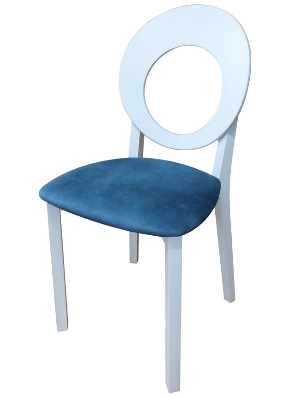 Деревянный стул из массива бука БОРДО, цвет эмаль белая, ткань № 1014 велюр, размеры 450х970х430 мм.