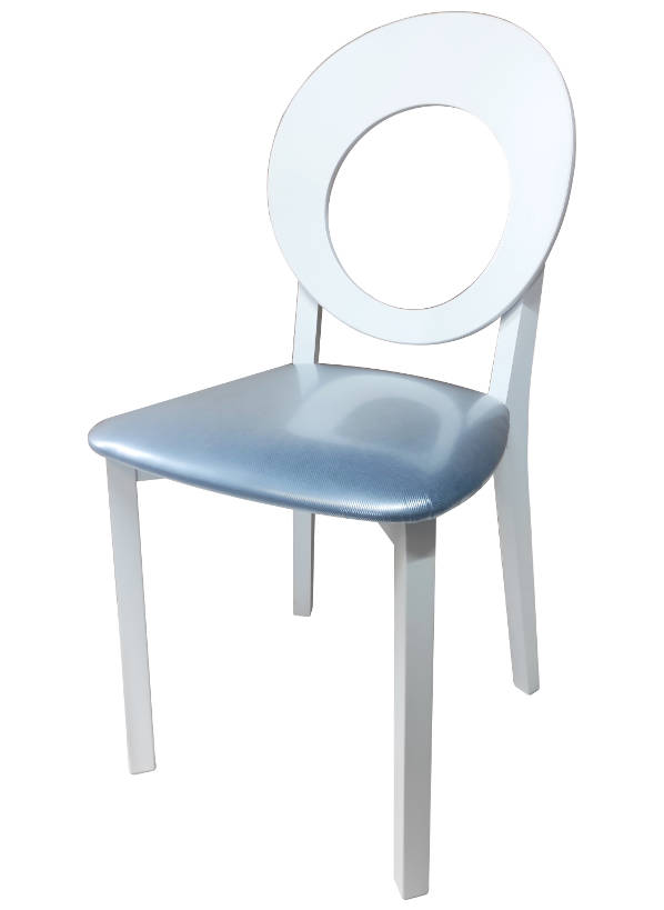 Деревянный стул из массива бука БОРДО, цвет эмаль белая, ткань № 6502 велюр, размеры 450х970х430 мм.