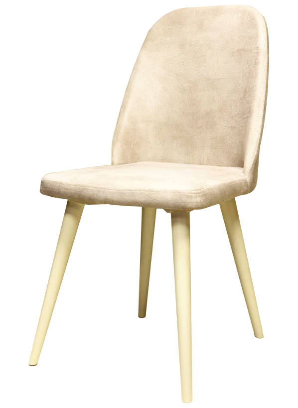Деревянный стул c мягкой обивкой и точенными ножками из бука ПОРТО, цвет эмаль слоновая кость, ткань № 1001 велюр, размеры 450х890х460 мм.