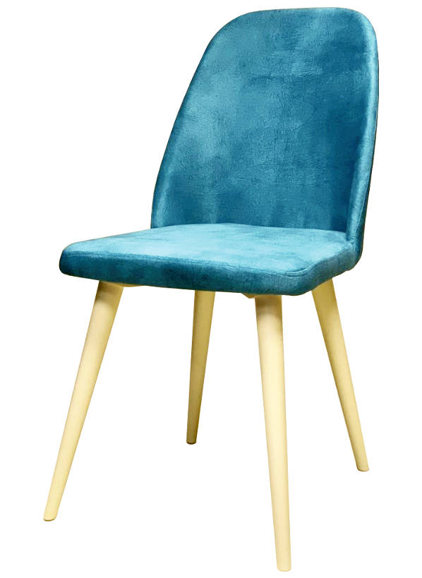 Деревянный стул c мягкой обивкой и точенными ножками из бука ПОРТО, цвет эмаль слоновая кость, ткань № 1013 велюр, размеры 450х890х460 мм.