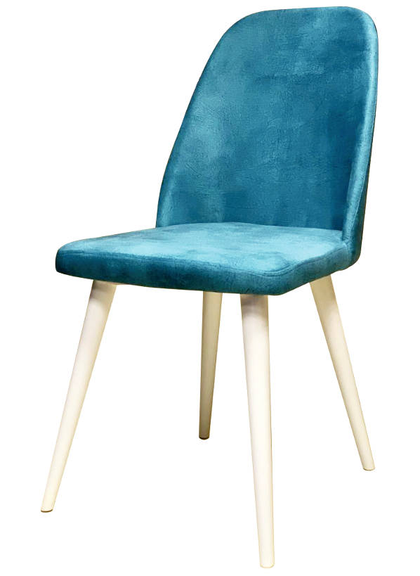 Деревянный стул c мягкой обивкой и точенными ножками из бука ПОРТО, цвет эмаль белая, ткань № 1013 велюр, размеры 450х890х460 мм.