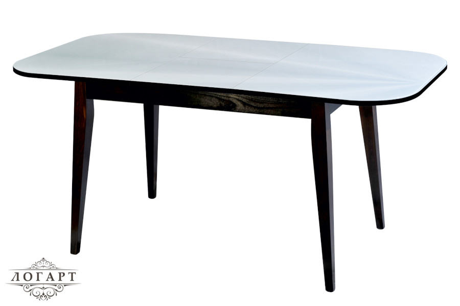 Стол со стекляной столешницей с закругленными углами разложенный, размеры 1060(1360)х700х760, артикул "ПОЛОНЕЗ СТ", цвет  венге, производитель "ЛОГАРТ".