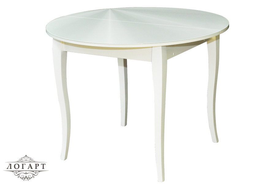 Стол со стекляной столешницей круглый, размеры 1000(1300)х1000х760, артикул "БАЛЕТ СТ", цвет  белая, производитель "ЛОГАРТ".