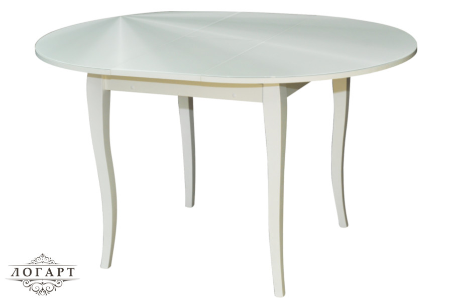Стол со стекляной столешницей круглый разложенный, размеры 1000(1300)х1000х760, артикул "БАЛЕТ СТ", цвет  белая, производитель "ЛОГАРТ".