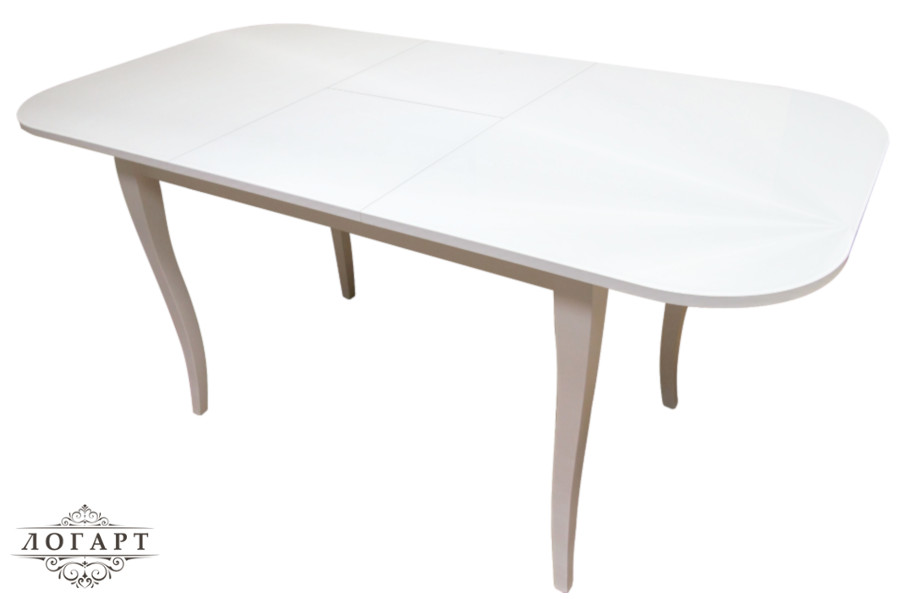 Стол со стекляной столешницей с закругленными углами разложенный, размеры 1060(1360)х700х760, артикул "ПОЛОНЕЗ СТ", цвет  белая, производитель "ЛОГАРТ".